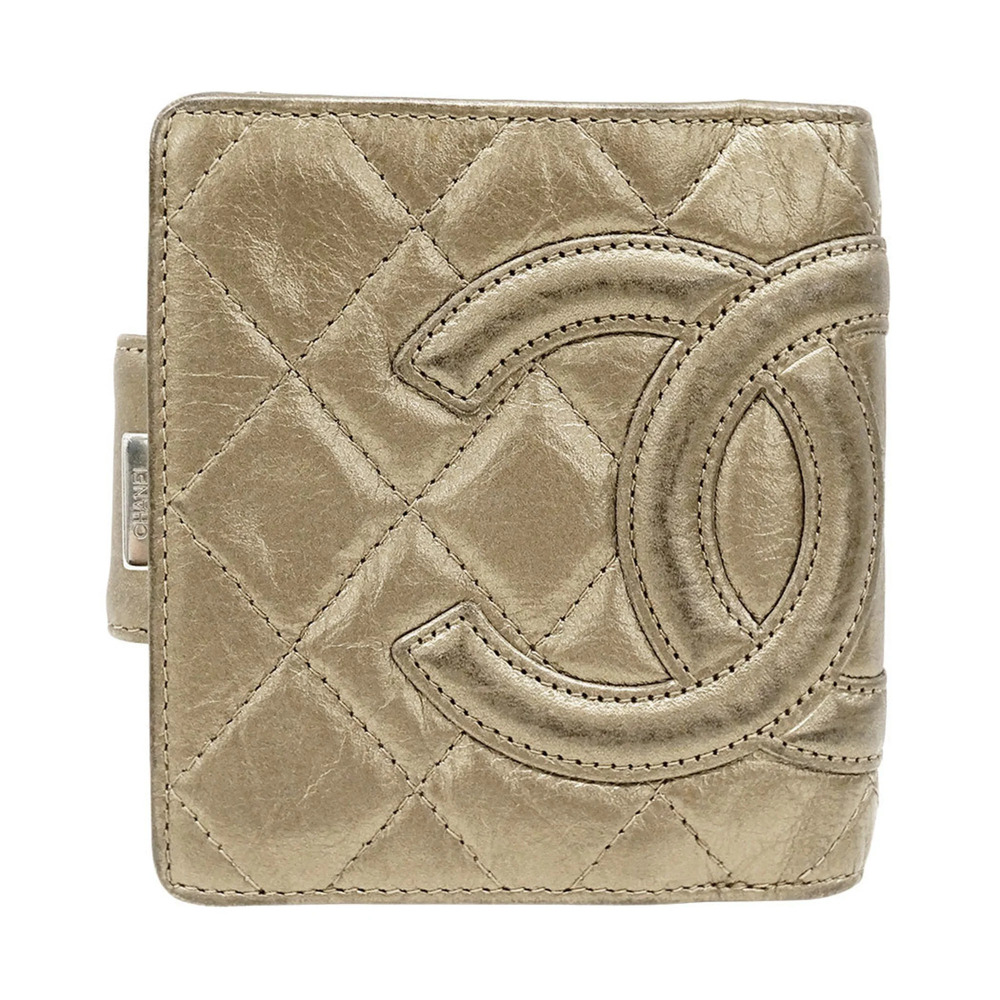 Chanel CHANEL Women's Wallet, Brand Name, Bi-fold Cambon Leather, Gold Tone, ...